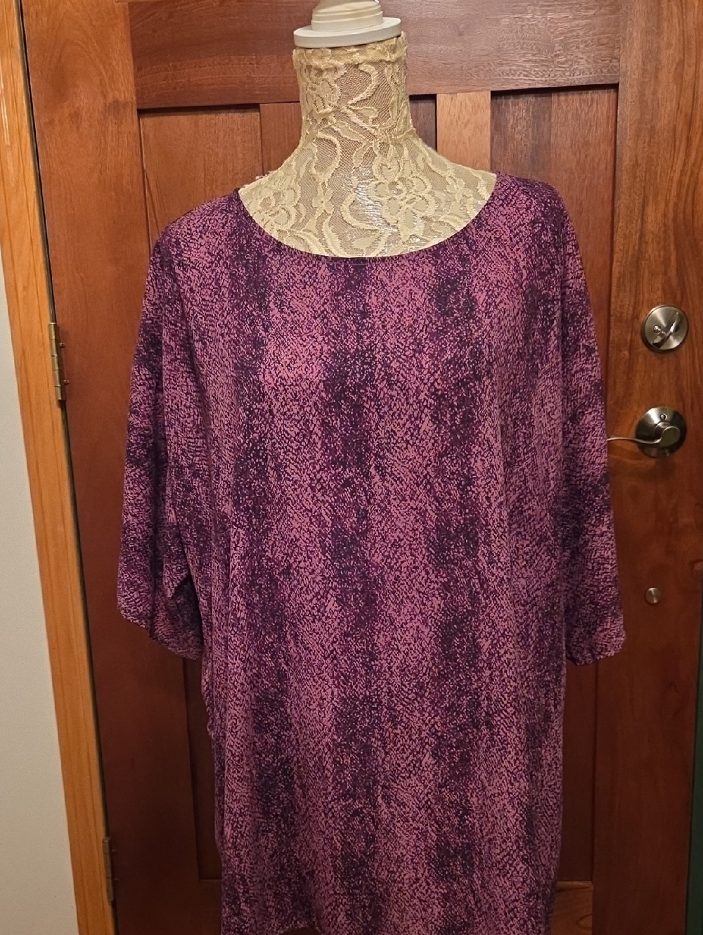 2X Women's Purple Patterned Relaxed Tunic Top